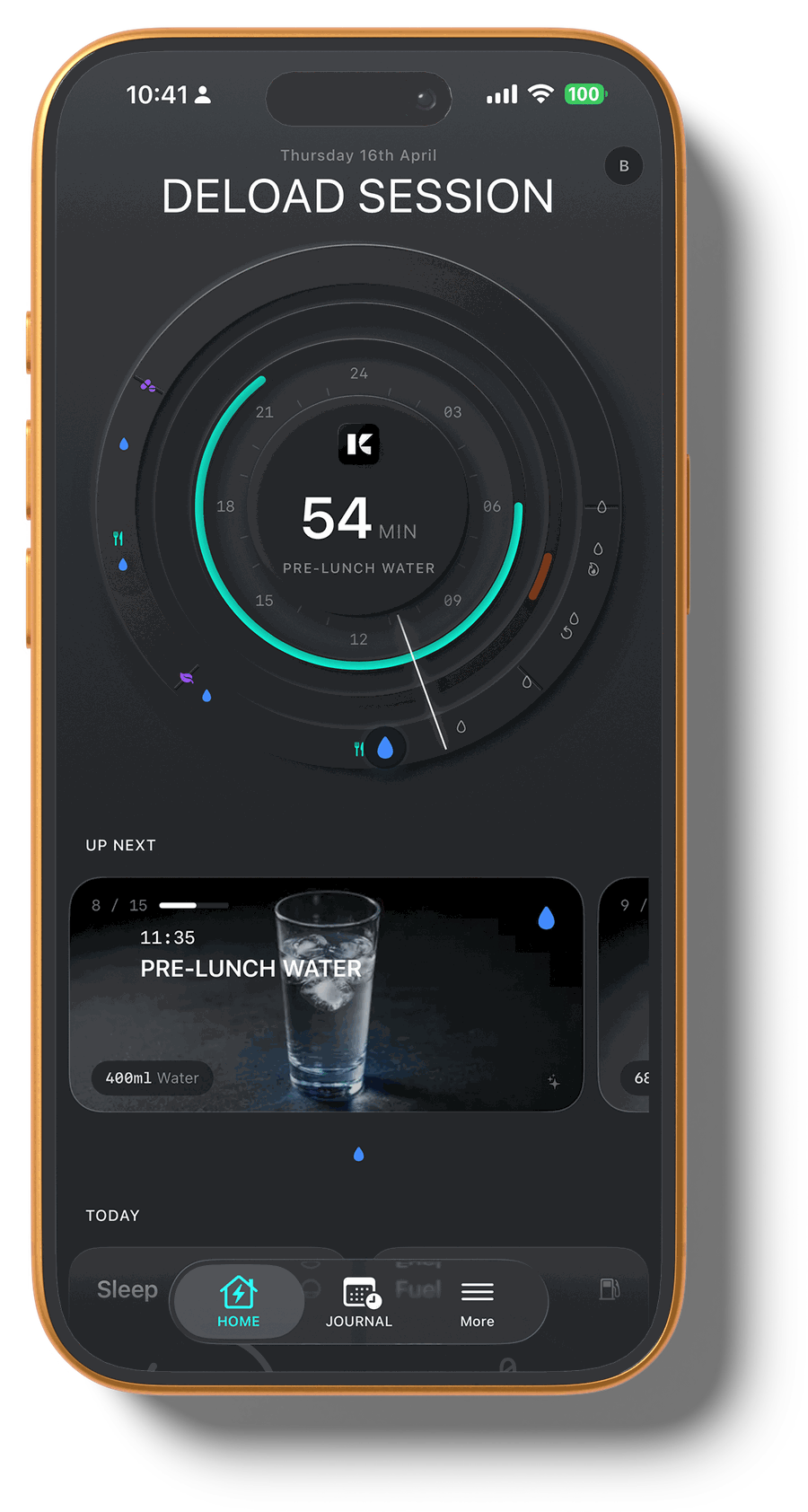 KEXBI dashboard — deload session with chrono timer