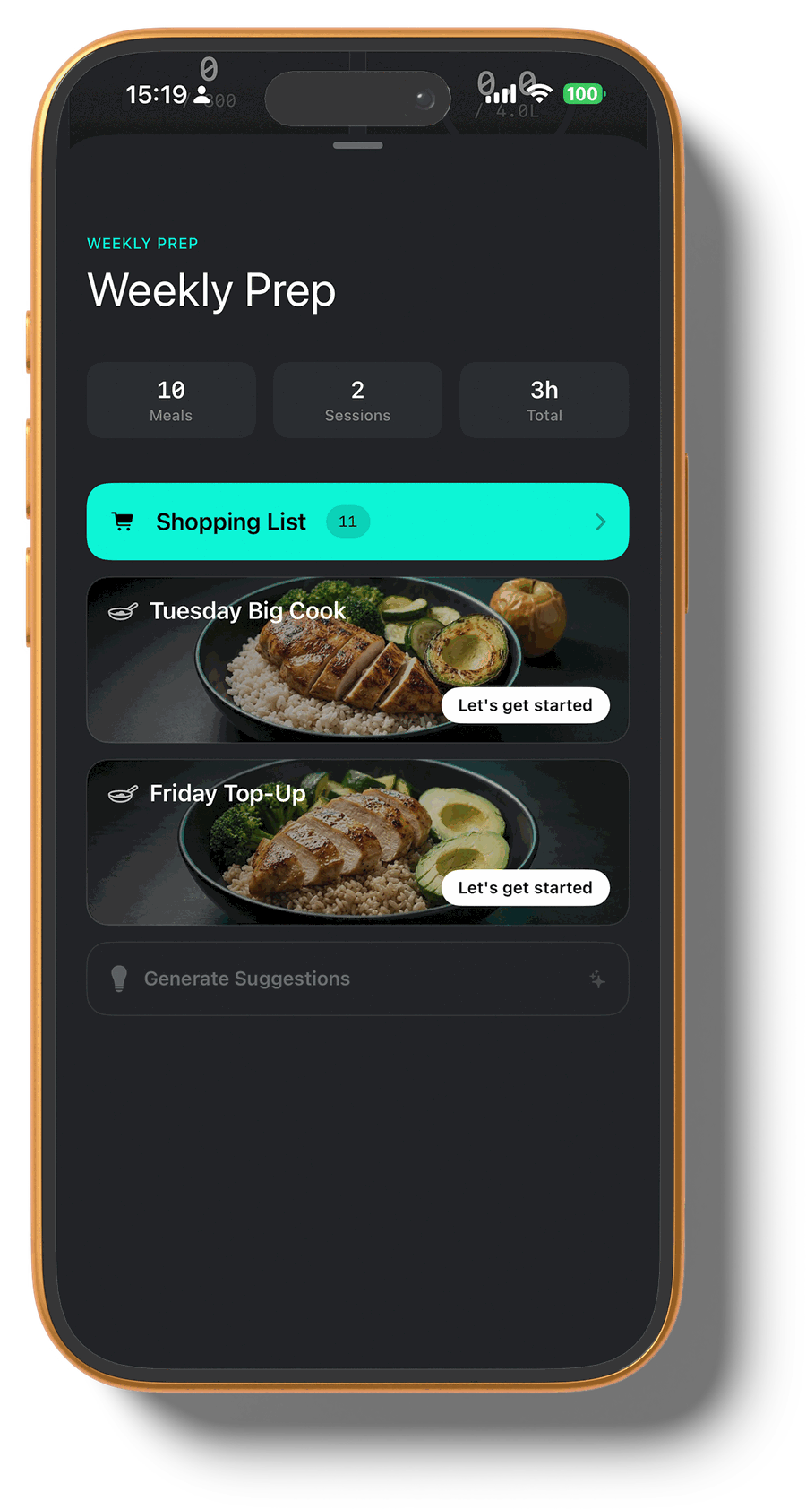 KEXBI weekly prep — 10 meals, 2 sessions, 3 hours